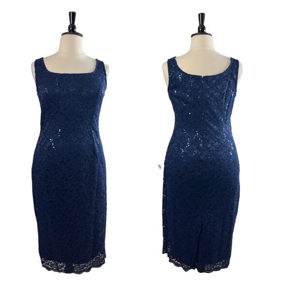 SLNY Jacket Dress 2 Piece Sheath Navy Blue Stretch Lace Women’s Plus Size 14 - Picture 7 of 15